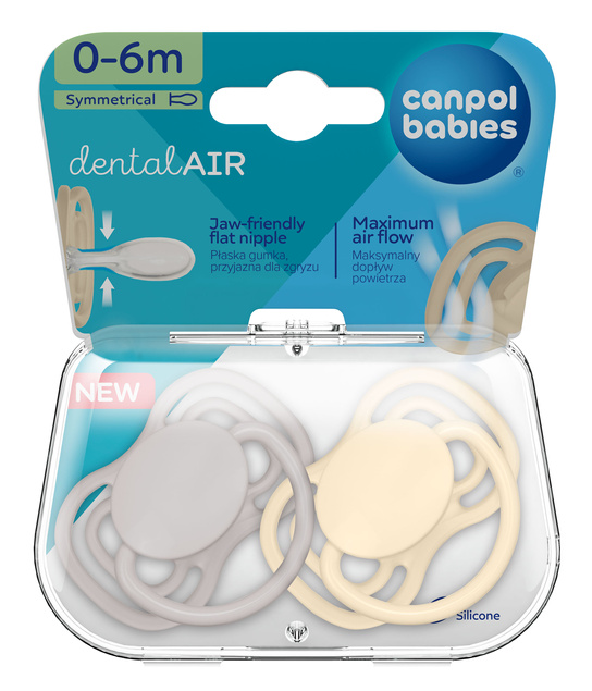 CANPOL BABIES Smoczek Silikonowy DentalAir SYMETRYCZNY 2szt Nude 0M+ 23/228