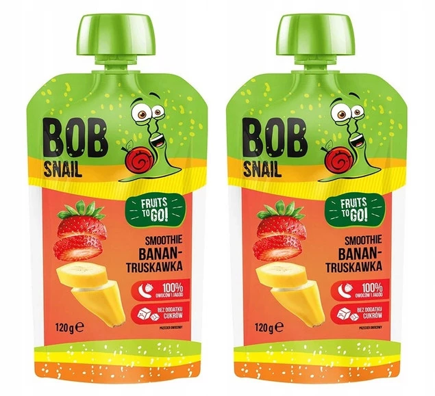 2x BOB SNAIL Smoothie BANAN TRUSKAWKA Bez Dodatku Cukru Mus 120g