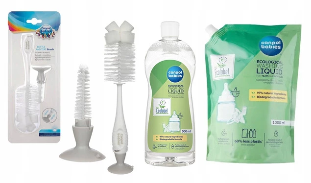 Żel Płyn Do Mycia Butelek Smoczków + Opakowanie Uzupełniające + Szczotka