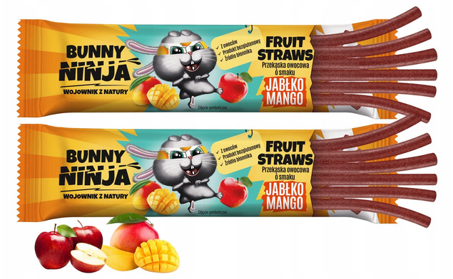 BUNNY NINJA Przekąska Owocowa JABŁKO MANGO Fruit Straw 16g x2