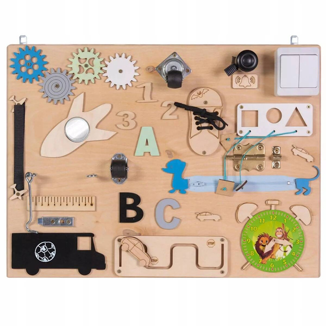 Tablica Drewniana Manipulacyjna Sensoryczna Montessori 17w1 3+ 3ToysM MT09