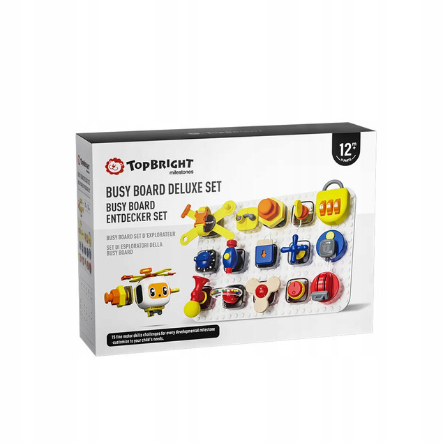 Topbright Drewniana Tablica Manipulacyjna Montessori z Kostką i Wtyczkami 12m+