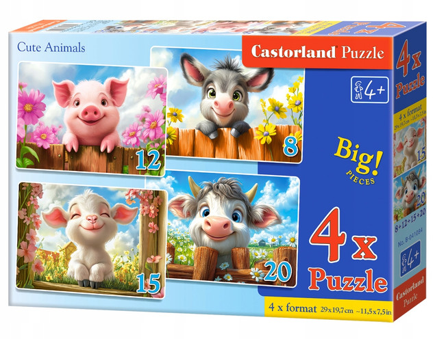 PUZZLE 4W1 UKŁADANKA DLA DZIECI ZWIERZĘTA ŚWINIA KROWA KOZA OSIOŁ 4+ CASTOR