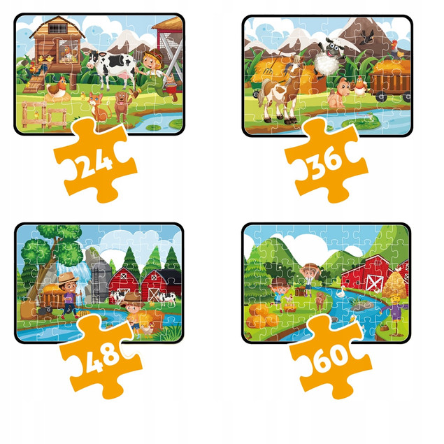 Puzzle Askato 4w1 Farma Zwierzęta Układanka 24-60 elementów