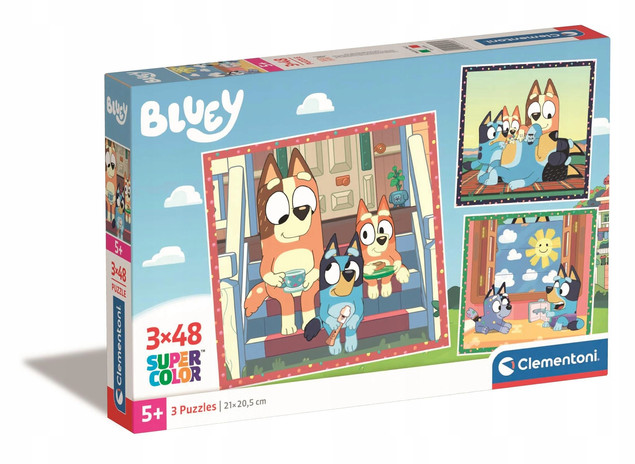 Puzzle 3 x 48 Elementów BLUEY Bajka Piesek Pieski Clementoni 5+