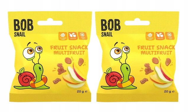 2x BOB SNAIL Żelki Owocowe WIELOOWOCOWE Bez Dodatku Cukru 2x 20g (40g)