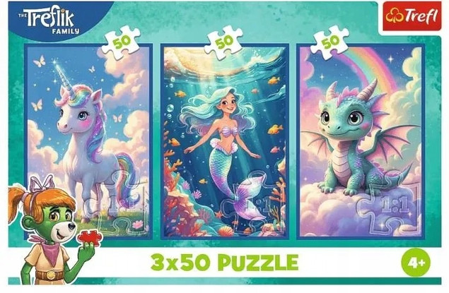 Trefl Puzzle Zestaw 3w1 Jednorożec Syrenka Smok 3x50 elementów Dzieci