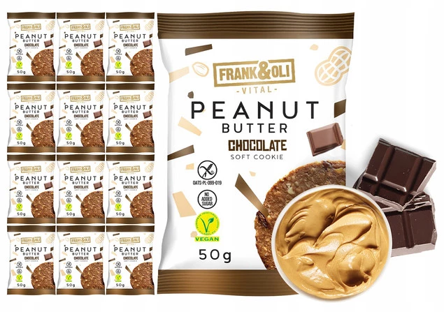 FRANK&OLI Ciastko Miękkie PASTA ORZECHOWA CZEKOLADA 50g x12