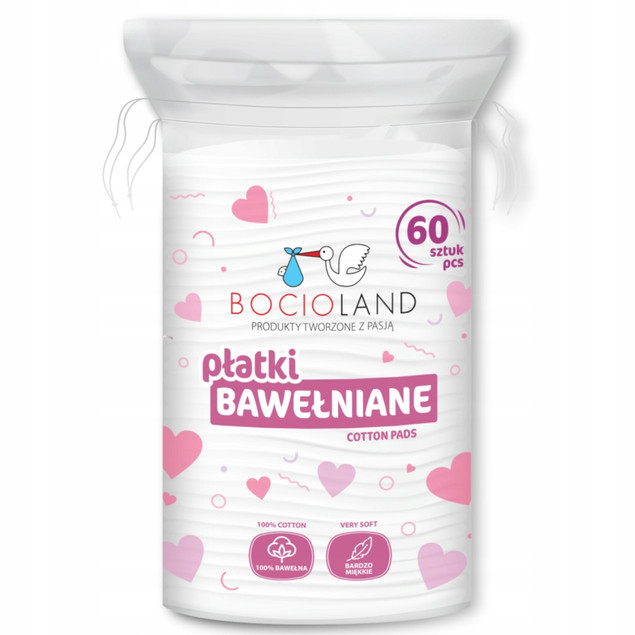 Bocioland płatki kosmetyczne waciki bawełniane dla niemowląt 60 sztuk