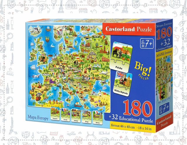 Puzzle edukacyjne dla 6 7 i 8 latka MAPA EUROPY układanka prezent z Quizem