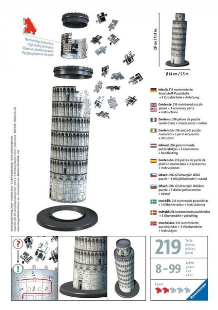 Ravensburger Puzzle 3D 216 Krzywa Wieża w Pizie