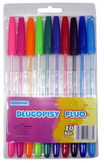 Długopisy Fluorescencyjne Zestaw 10 Kolorów SCHEMAT Szkolne