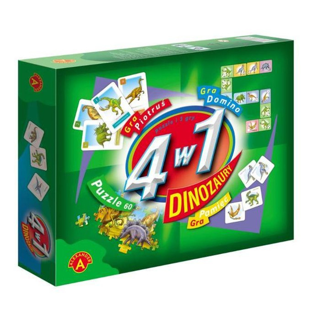 ALEXANDER ZESTAW GIER, 4 w 1 DINOZAURY