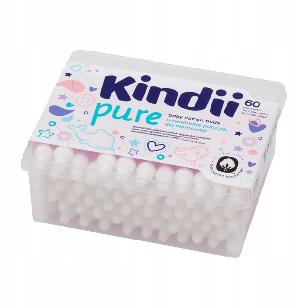 Kindii Pure patyczki higieniczne dla niemowląt dzieci bawełniane 60 szt