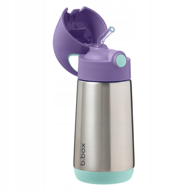 B.box Bidon Termiczny ze Słomką dla Dzieci 12m+ Szczelny 350 ml Lilac Pop