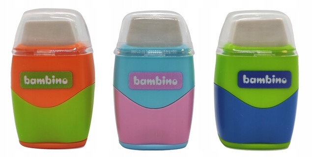 Temperówka podwójna z gumką 2w1 Bambino MINI ZOO 9776