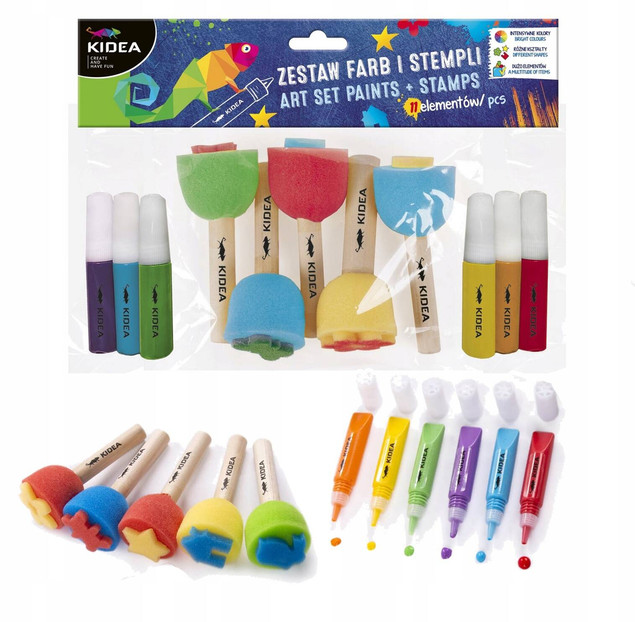 Zestaw Plastyczny Farby Akwarelowe Stemple 11 Elementów Kidea