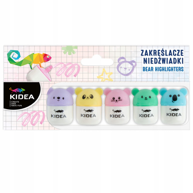KIDEA Zakreślacze NIEDŹWIADKI 5 Sztuk Kolorów Zwierzaki