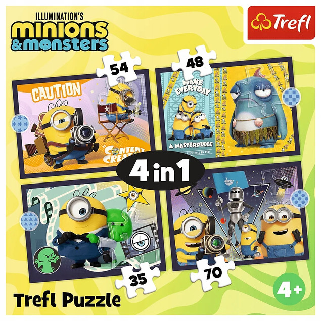 Puzzle Trefl 207 elementów Puzzle 4w1 Nowe przygody Minionków