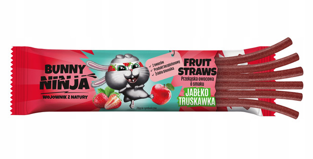 BUNNY NINJA Przekąska Owocowa JABŁKO TRUSKAWKA Fruit Straw 16g