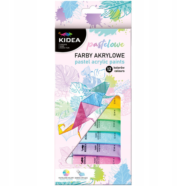Farby Akrylowe PASTELOWE 12 Sztuk x 12ml Kidea
