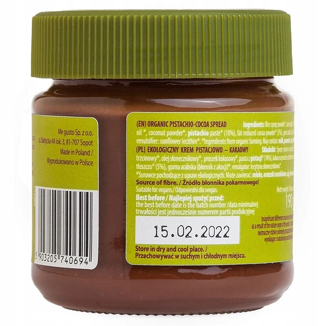 SUPER FUDGIO Wegański krem pistacjowo kakaowy - zbliżenie produktu