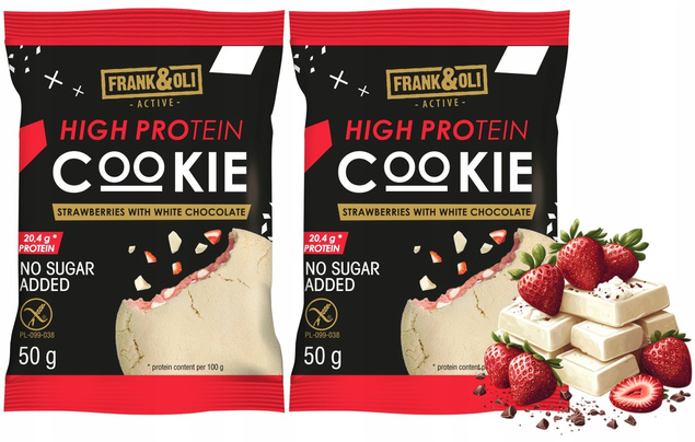FRANK&OLI Ciastko Proteinowe TRUSKAWKA BIAŁA CZEKOLADA 50g x2
