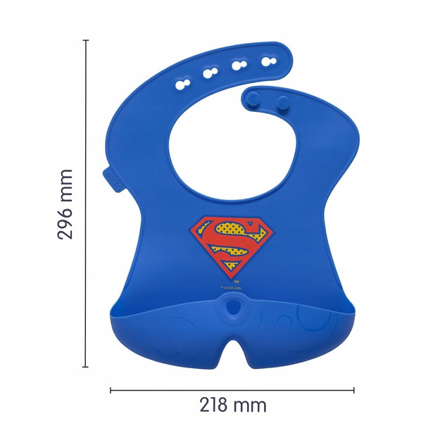 B.Box Śliniak Silikonowy Superman Niebieski z Kieszonką 4m+