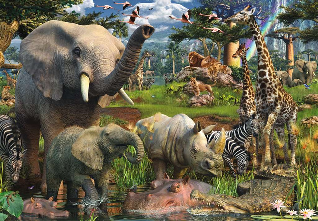 PUZZLE 18000 SŁONIE WODOPÓJ ŻYRAFA ZWIERZĘTA XXL