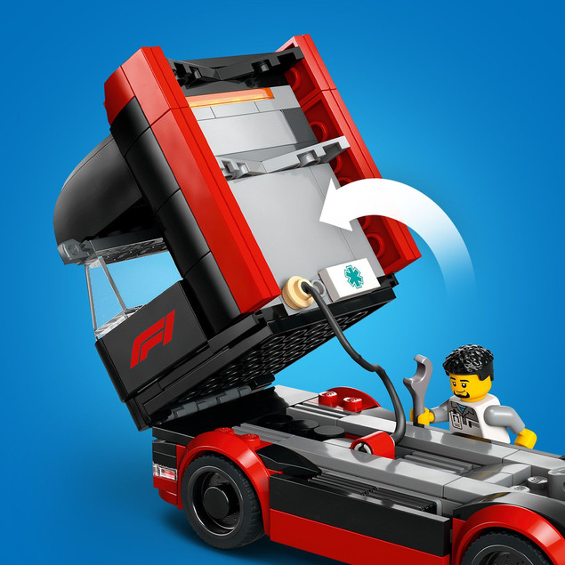 Klocki LEGO CITY 60445 F1 Ciężarówka z Bolidami RB20 i AMR24