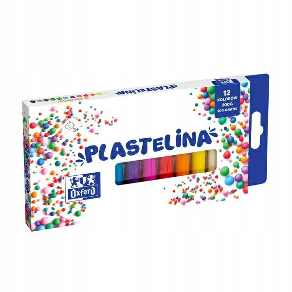 Plastelina Szkolna Oxford 12 Kolorów, Miękka, Elastyczna i Niebrudząca – 200g dla Dzieci