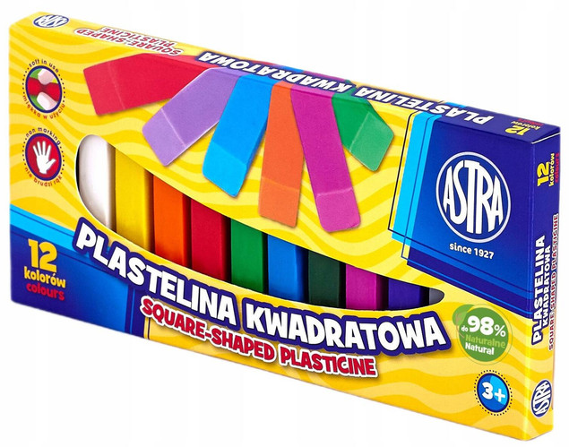 Plastelina szkolna kwadratowa 12 kolorów Astra