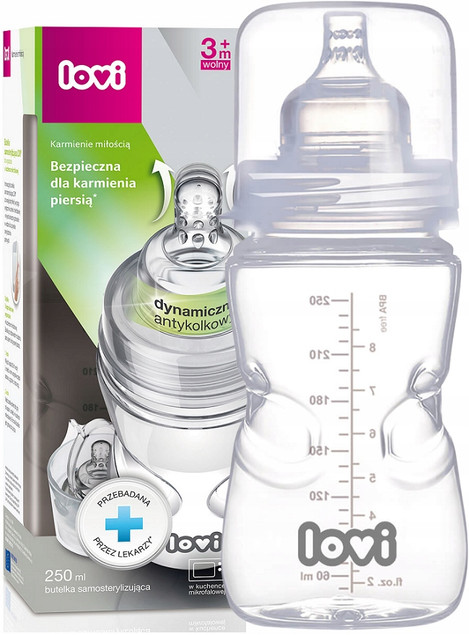 Lovi Butelka Samosterylizująca Smoczek Dynamiczny 3m+ 250ml Antykolkowa
