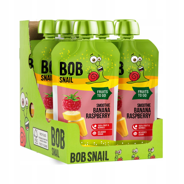 Mus owocowy 100% owoców bez dodatku cukru BOB SNAIL Banan Malina 10х120 g