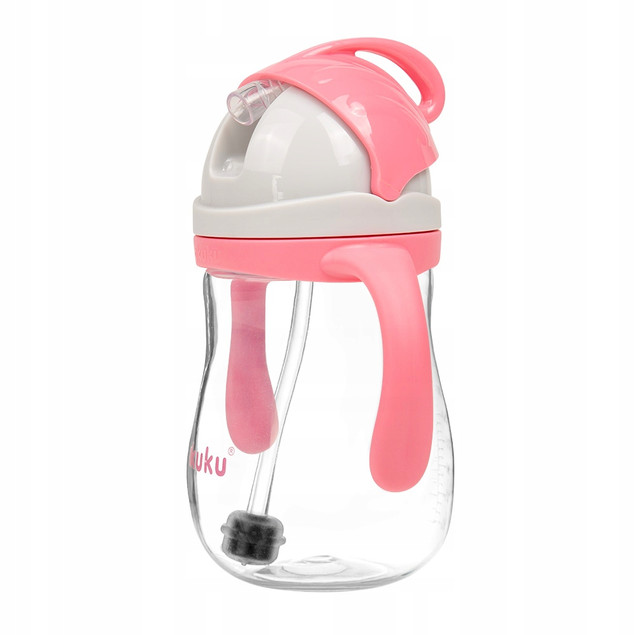 AKUKU Kubek Niekapek z Obciążoną Słomką RÓŻOWY PASTEL 9M+ 280 ml A0676