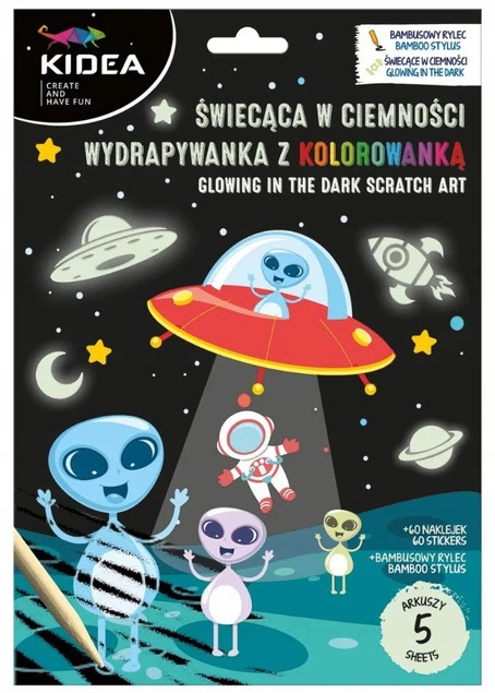 KOLOROWANKI WYDRAPYWANKI KREATYWNE KOLOROWANKA ŚWIECĄCA W CIEMNOŚCI