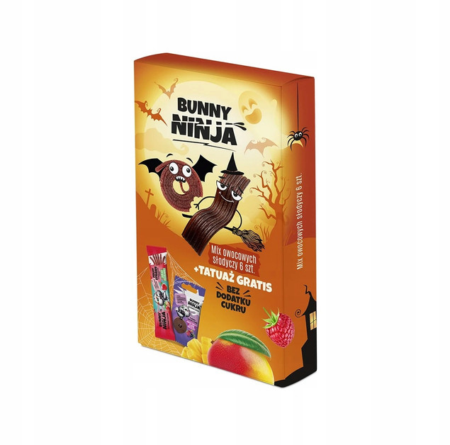 BUNNY NINJA Przekąski Owocowe Zestaw HALLOWEEN + Tatuaż MIX SMAKÓW 6szt.