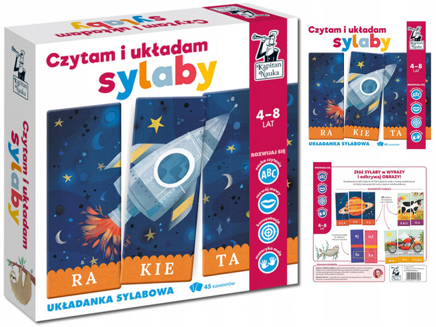 Czytam i Układam SYLABY Układanka Literowa Nauka Czytania 4+ Kapitan Nauka