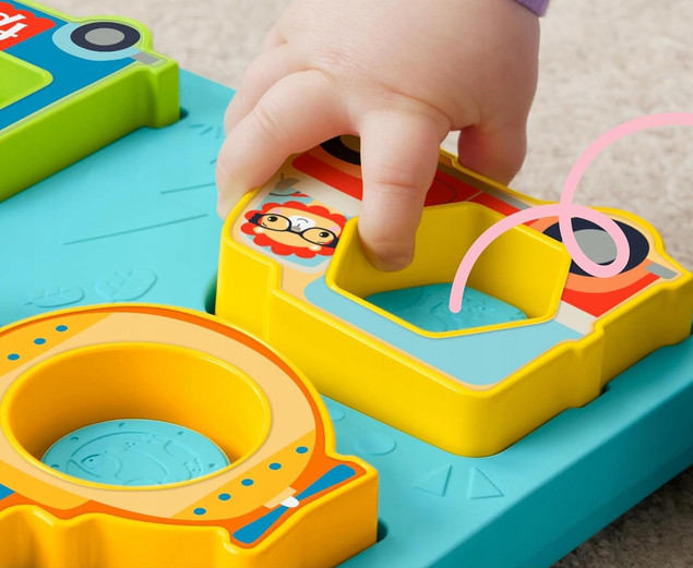Fisher-Price Układanka Interaktywna Puzzle Pojazdy i Kształty Dźwięki Światła HRP31 +9m