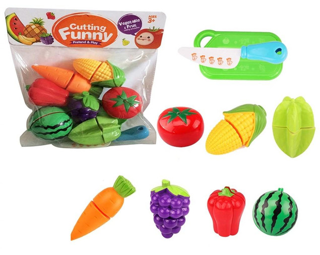Askato Zestaw Owoce i Warzywa Plastikowe do Krojenia z Deską i Nożykiem dla Dzieci 3+