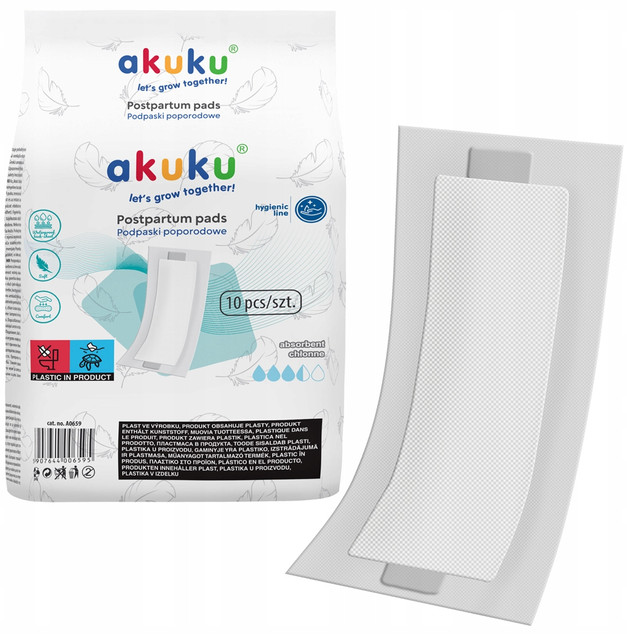 AKUKU Podkłady Higieniczne Duże POPORODOWE Podpaski z Absorbentem 10 A0659