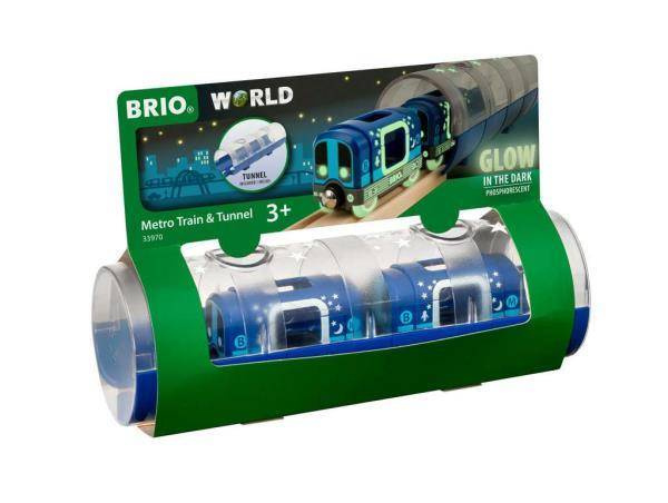 BRIO 33970 Zestaw świecący w ciemności Metro z tunelem