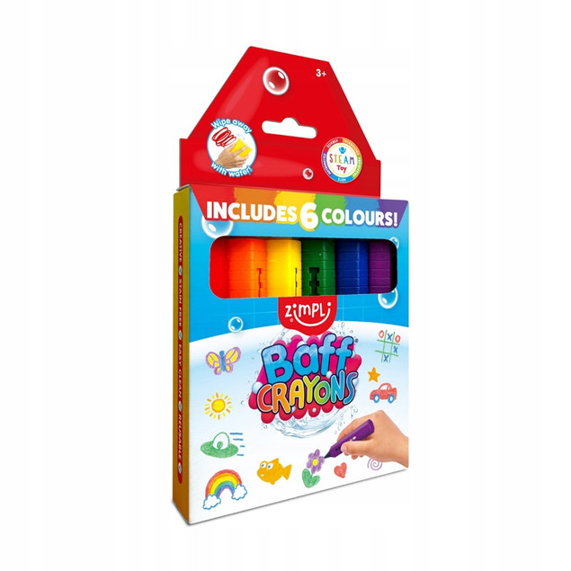 Zimpli Kids Kredki do Kąpieli Baff Crayons 6 Kolorów 3+ do Malowania Wanny