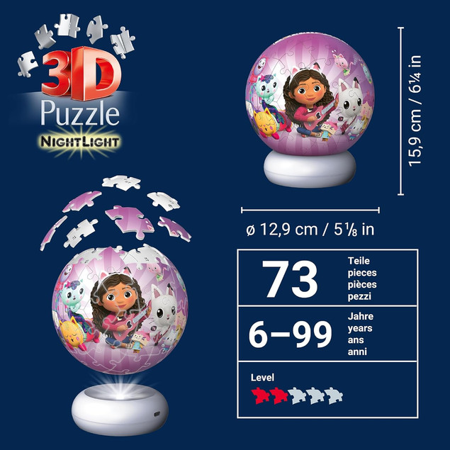 Puzzle 3D 73 elementy. Koci Domek Gabi (edycja nocna) Ravensburger