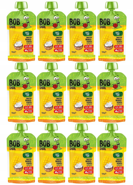 12x BOB SNAIL Smoothie MANGO KOKOS CYTRYNA Bez Dodatku Cukru Mus 120g
