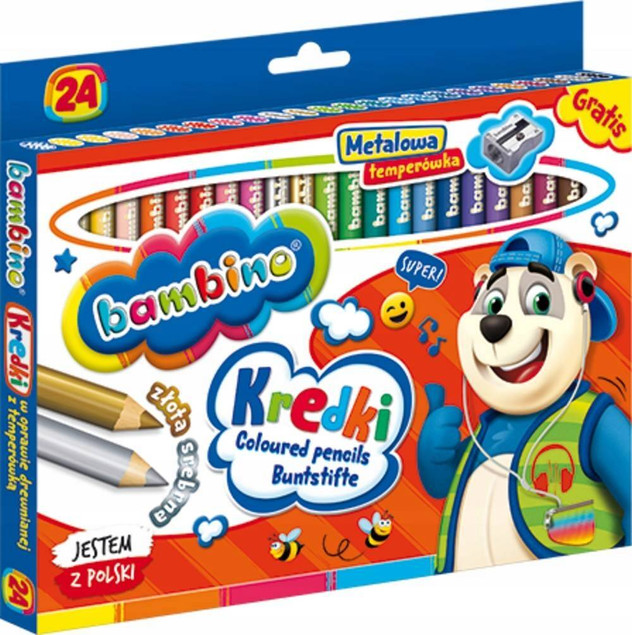 Bambino kredki okrągłe ołówkowe grube Jumbo 24 kolory + temperówka