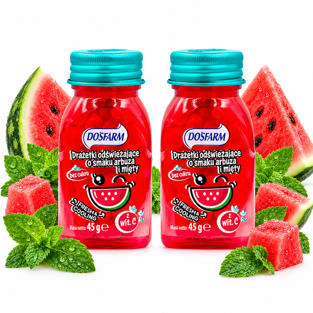 Dosfarm Drażetki arbuz-mięta 2x45g — odświeżające bez cukru