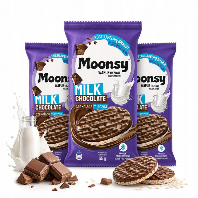 Moonsy Wafle Ryżowe Czekolada Mleczna 65 g x3