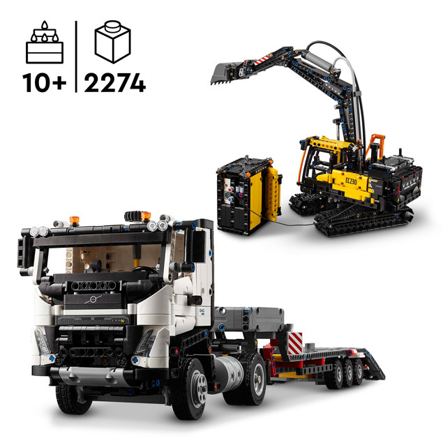LEGO Technic 42175 Ciężarówka Volvo FMX i Koparka EC230 Electric | Realistyczny Zestaw Budowlany