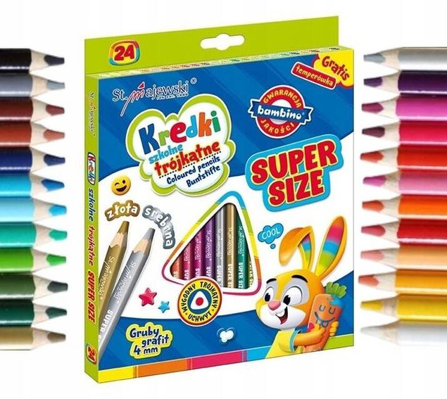 Kredki Trójkątne Super Size 24 kol. +Temperówka St. Majewski